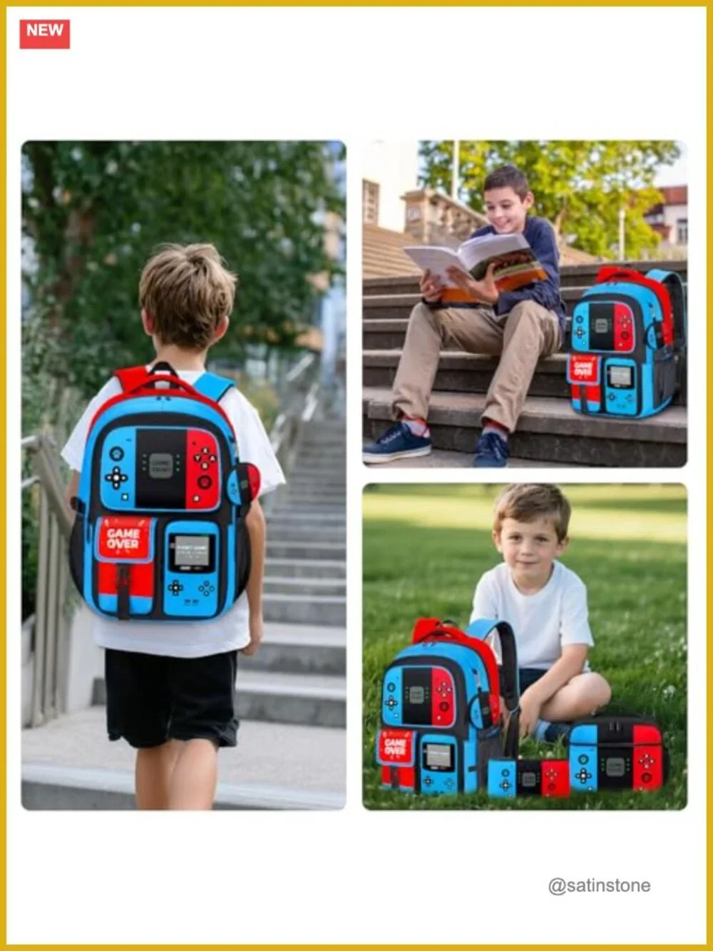 Gamer Backpack Set for Boys, 4-Piece with Lunch Box and Pencil Case